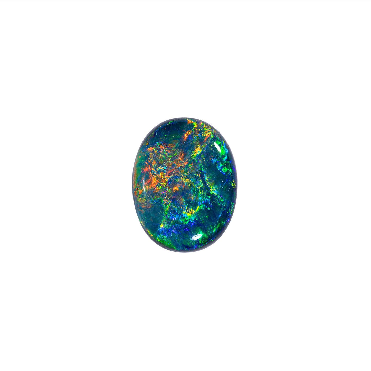 Gem quality 5.44 carat Australian black opal with vibrant red, orange embers, and ocean blue hues. Ideal for a striking cocktail ring or a dream pendant.