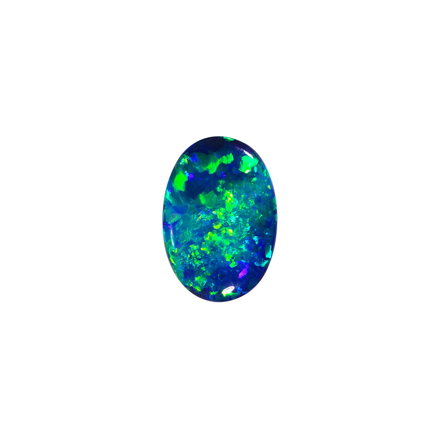 1.85 carat Australian black opal, 10.7 x 9 x 3.2 millimeters, showcasing stunning blue and green hues. Ideal for a unique jewelry piece.