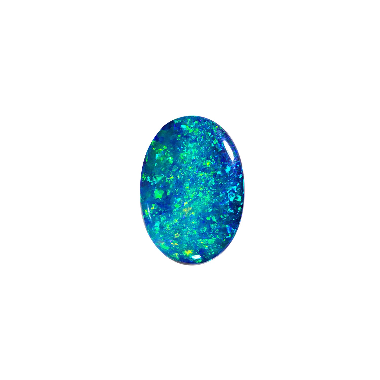 2.35 carat Australian black opal, 10.7 x 9.2 x 3.6 millimeters, featuring captivating blues and greens. Perfect for creating a statement necklace.