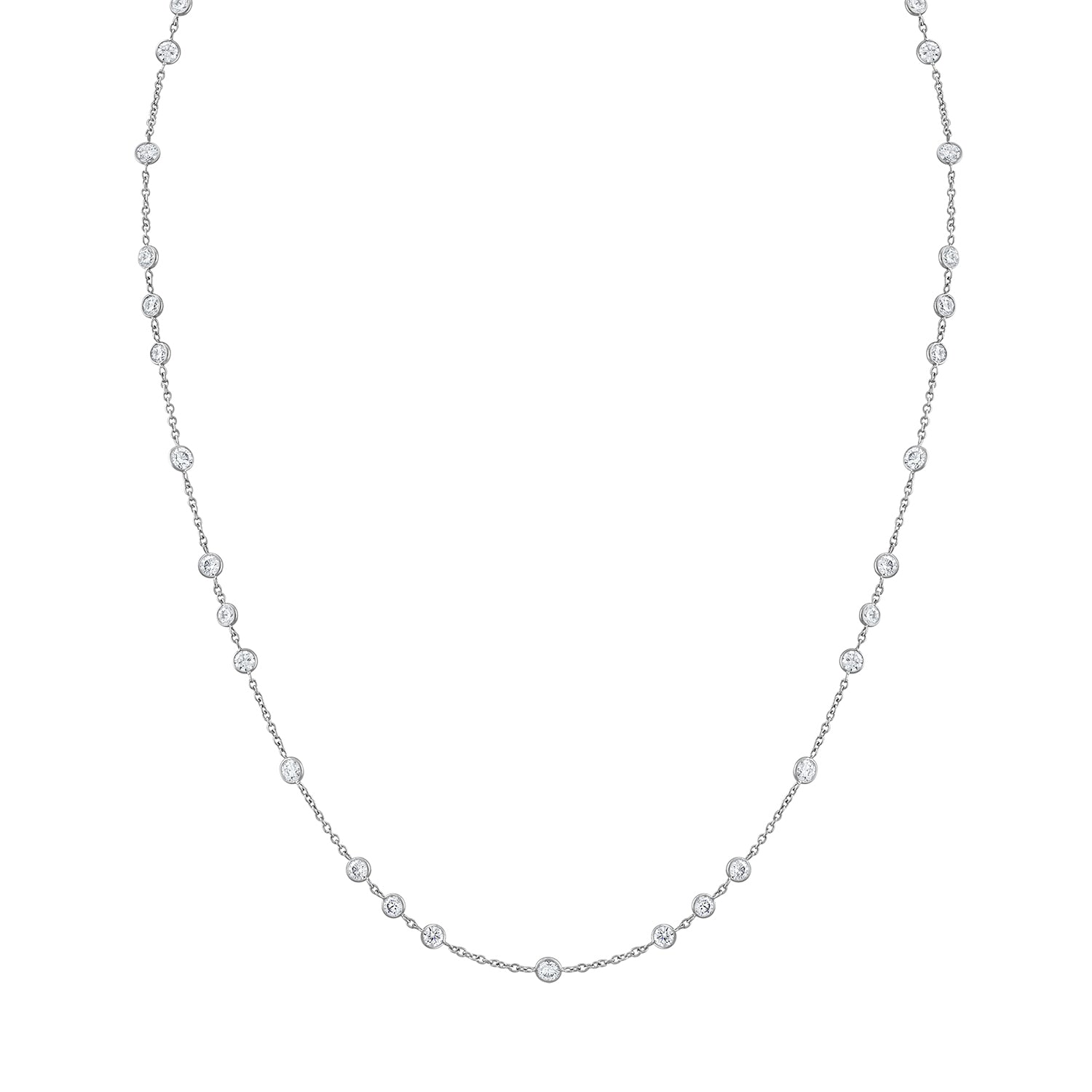 Stunning Diamonds by the Yard necklace featuring over five carats of top quality diamonds set in handmade platinum. Elegant design with versatile diamond spacing for all-day wear.