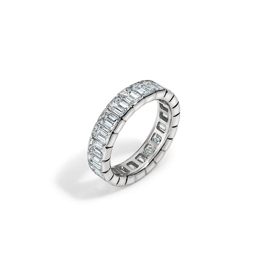 Emerald Cut Diamond & Platinum Eternity Band